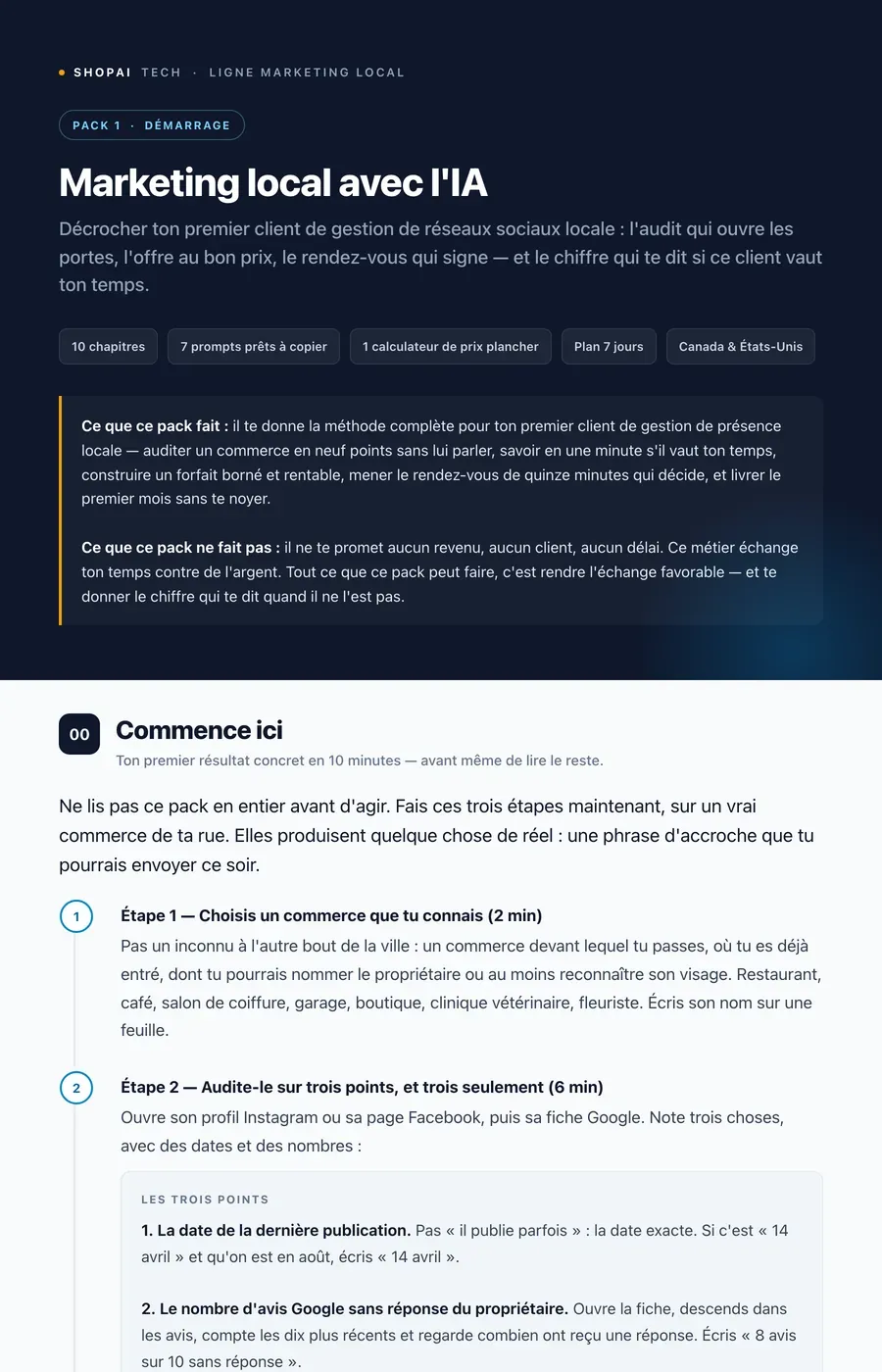 Aperçu réel des premières pages du pack Marketing local